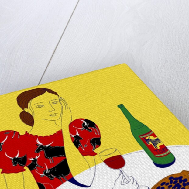 Woman Sitting at a Table with a Bottle of Wine by Anonymous