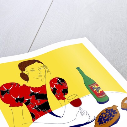 Woman Sitting at a Table with a Bottle of Wine by Anonymous