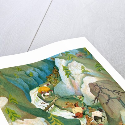 Illustration of Yankee trappers traveling through the Sierra Nevadas by C.H. DeWitt