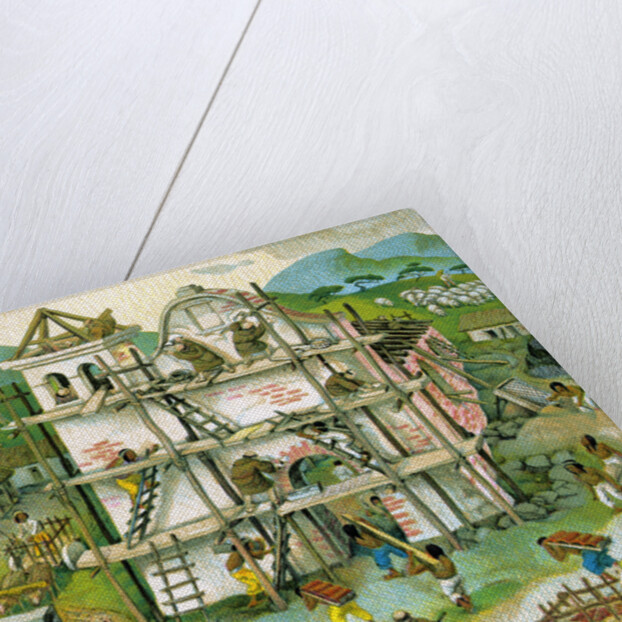 Illustration of building of first Spanish mission in California by C.H. DeWitt