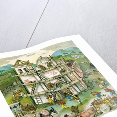 Illustration of building of first Spanish mission in California by C.H. DeWitt