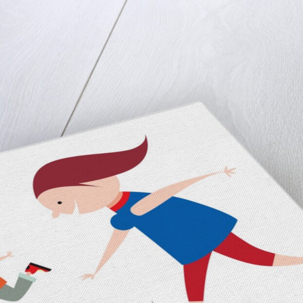 A Mother and Son Running with a Dog by Anonymous