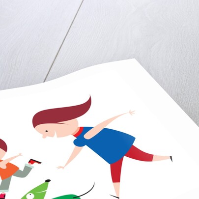 A Mother and Son Running with a Dog by Anonymous