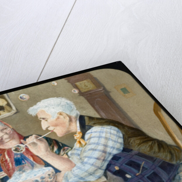 Victorian magic lantern slide of elderly couple blowing bubbles by Anonymous