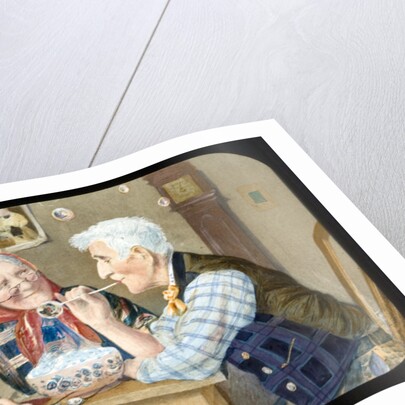 Victorian magic lantern slide of elderly couple blowing bubbles by Anonymous