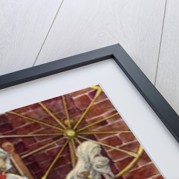Illustration of children helping grandmother spin wool by Clara M. Burd