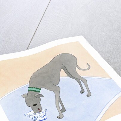 Dog Eating out of a Dish by Anonymous