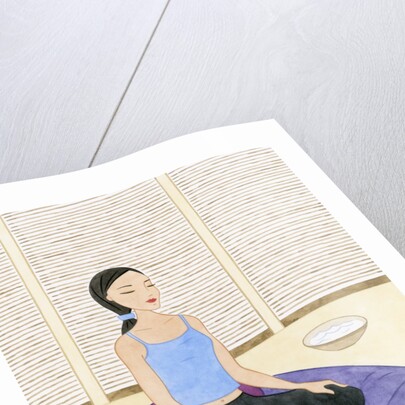 Woman Meditating on Blue Pillow by Anonymous