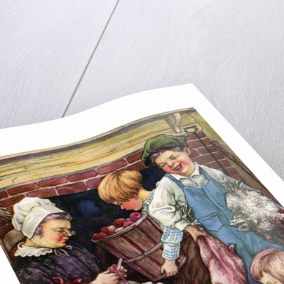 Illustration of children helping with chores by Clara M. Burd