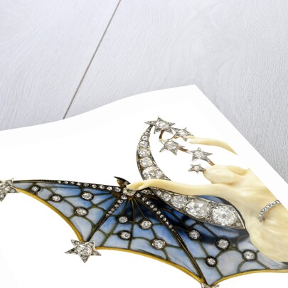 Detail of Art Nouveau diamond, ivory and plique-a-jour enamel Belle du Nuit brooch by Anonymous