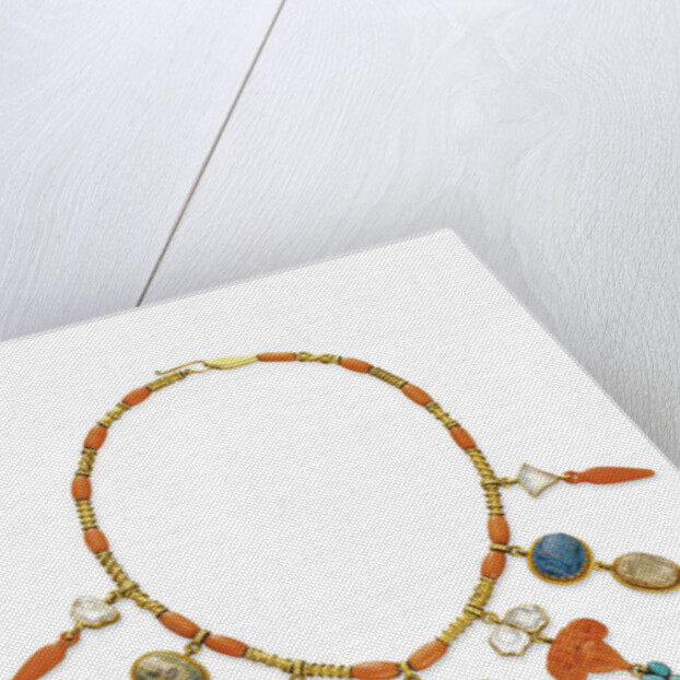 Egyptian Revival coral, multi-gem and gold necklace by Anonymous