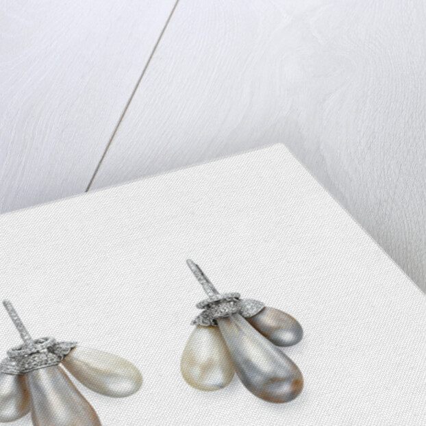 Pearl and diamond earrings by Anonymous