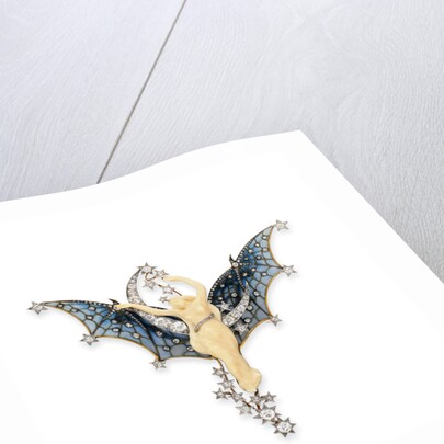 Art Nouveau diamond, ivory and plique-a-jour enamel Belle du Nuit brooch by Anonymous