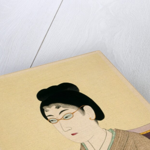 Print of woman wearing wire spectacles by Hashimoto Chikanobu