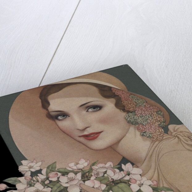 Woman with flowers in picture hat by Anonymous