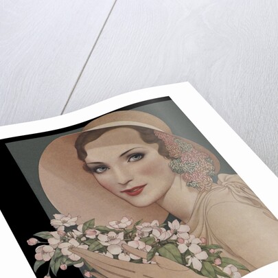 Woman with flowers in picture hat by Anonymous