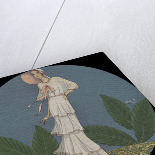 Tall woman in hat with white dress by Anonymous