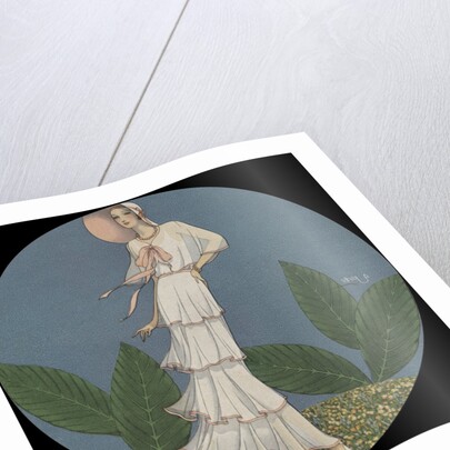 Tall woman in hat with white dress by Anonymous