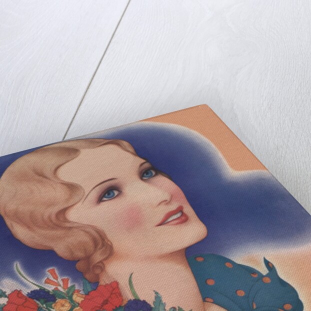 Blond woman holding bunch of flowers by Anonymous