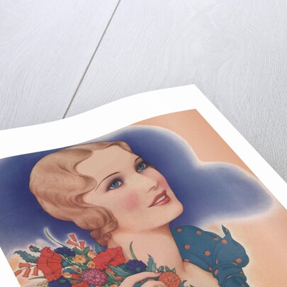 Blond woman holding bunch of flowers by Anonymous