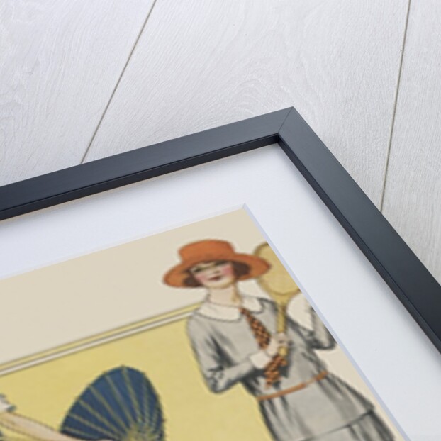 Women with parasols and tennis racket by Anonymous