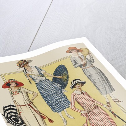 Women with parasols and tennis racket by Anonymous