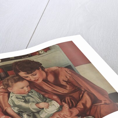 Mother helping baby put on shoes by Anonymous