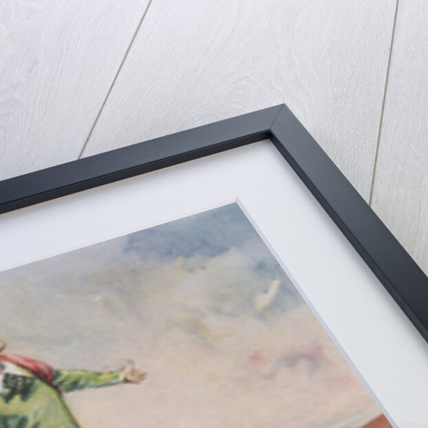 Woman flying on carpet by Anonymous