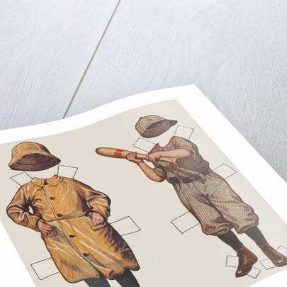 Paper doll boy with baseball uniform and rain slicker by Anonymous