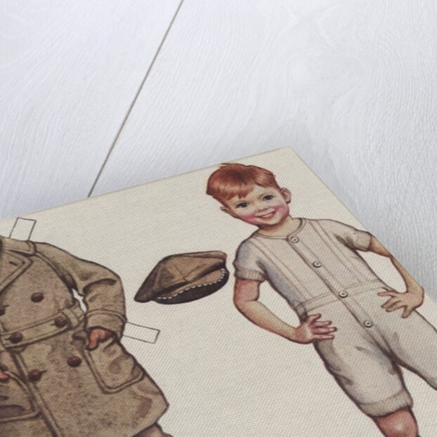 Paper doll boy with overcoat and hat by Anonymous