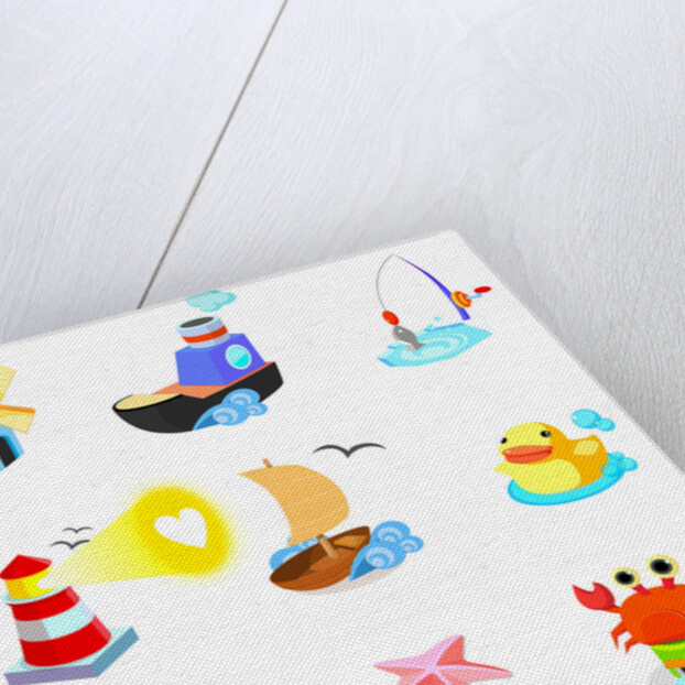 Various animals with boats on a white background by Anonymous