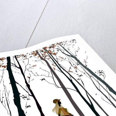 Side profile of a woman walking with her dog by Anonymous