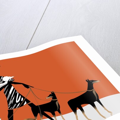 Side profile of a woman walking with her dogs by Anonymous