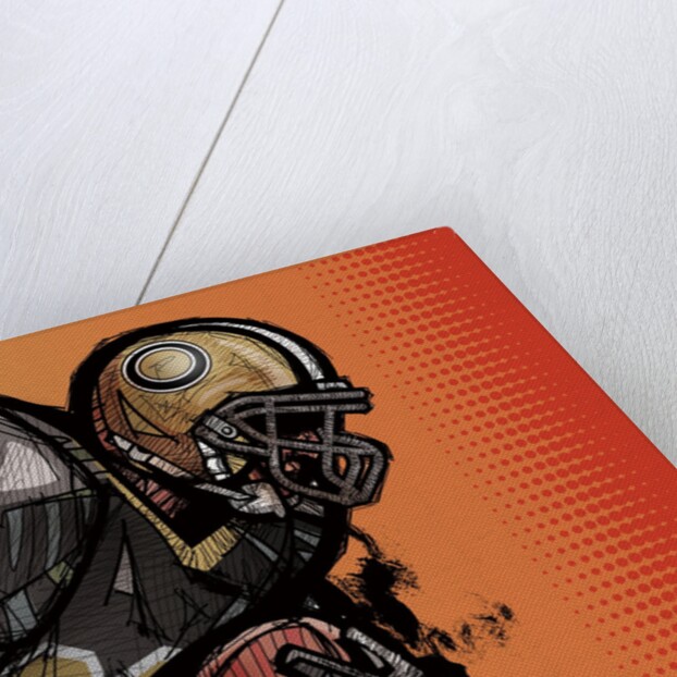 American football player holding football by Anonymous