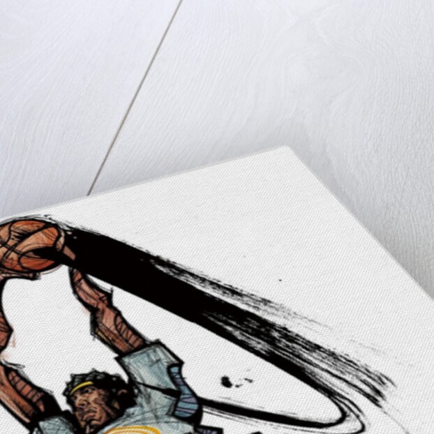 Basketball player holding ball by Anonymous