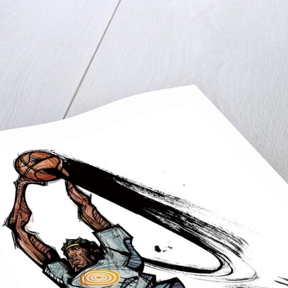 Basketball player holding ball by Anonymous