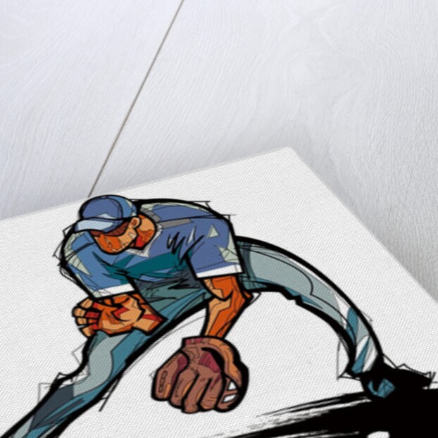 Baseball player catching ball by Anonymous