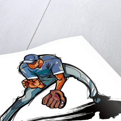 Baseball player catching ball by Anonymous