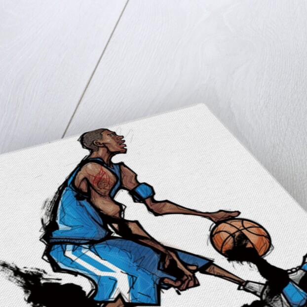 Basketball player dribbling ball by Anonymous