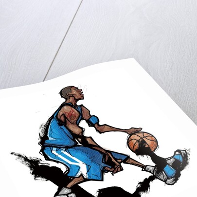 Basketball player dribbling ball by Anonymous