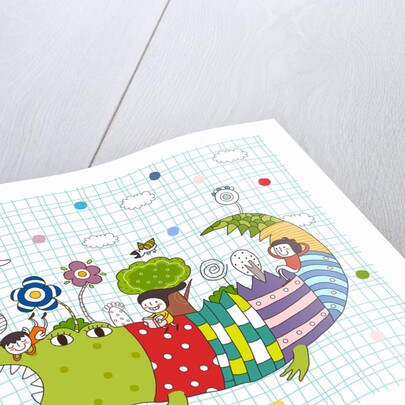 Side view of children on crocodile back by Anonymous