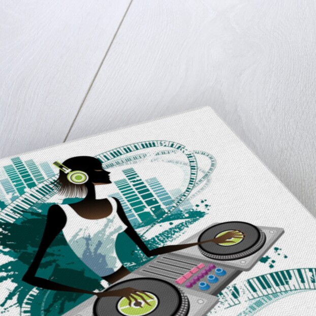 Young woman Dj Using Turntable in Nightclub by Anonymous