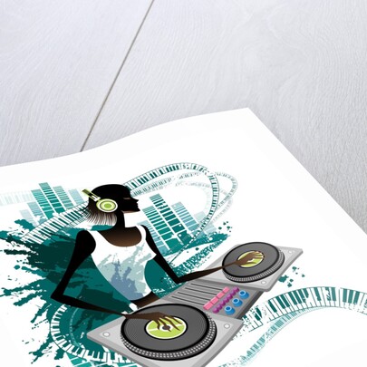 Young woman Dj Using Turntable in Nightclub by Anonymous