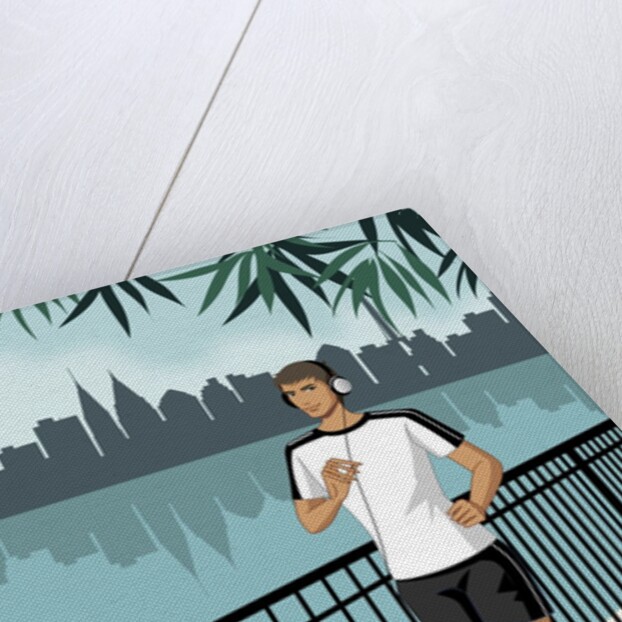 Portrait of man jogging, wearing headphones by Anonymous