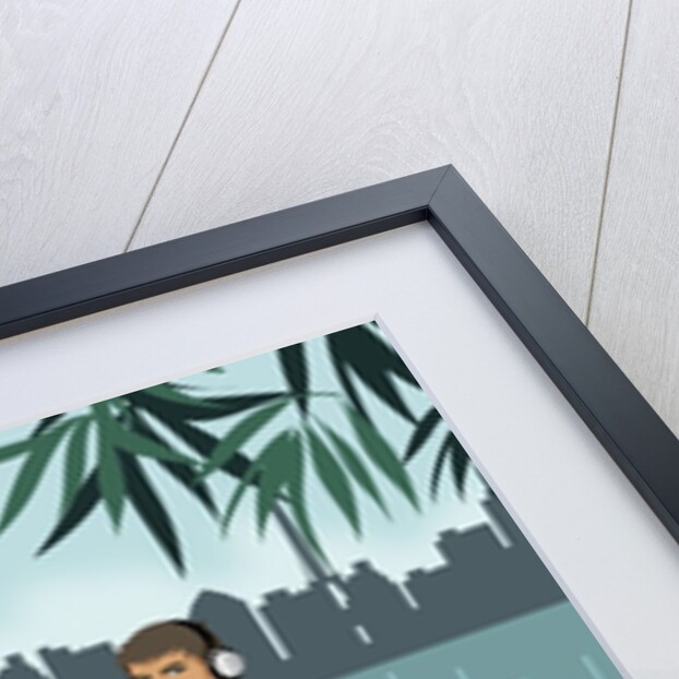 Portrait of man jogging, wearing headphones by Anonymous