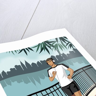 Portrait of man jogging, wearing headphones by Anonymous