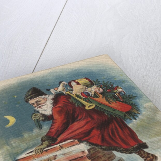 Santa Claus going down chimney by Anonymous