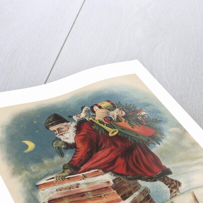 Santa Claus going down chimney by Anonymous