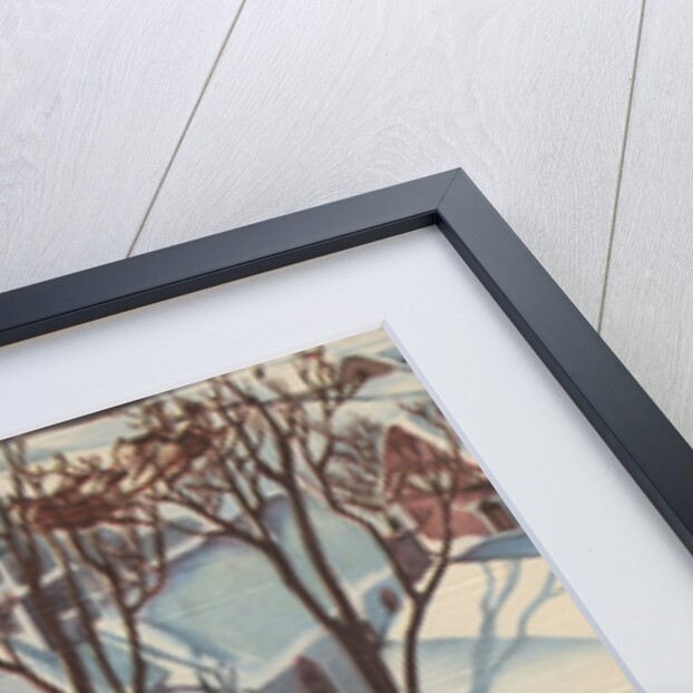 Santa Claus in sleigh flying over houses by Anonymous