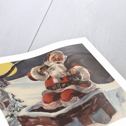 Santa Claus going down chimney with sack of toys by Anonymous